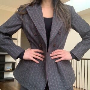 NEW! CHRISTIAN DIOR PINSTRIPE DOUBLE-BREASTED WOOL BLAZER /PANT SUIT 46 IT